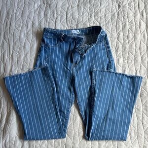 Cello Blue and White Striped Flare Jeans